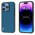 For iPhone 16 Pro Max ABEEL Genuine Leather Litchi Texture Phone Case(Blue) - 1