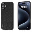 For iPhone 16 Plus ABEEL Genuine Leather Litchi Texture Phone Case(Black) - 1