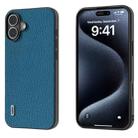 For iPhone 16 Plus ABEEL Genuine Leather Litchi Texture Phone Case(Blue) - 1