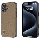 For iPhone 16 Plus ABEEL Genuine Leather Litchi Texture Phone Case(Grey) - 1