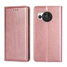 For Sharp Aquos R8 SH-52D Gloss Oil Solid Color Magnetic Leather Phone Case(Rose Gold) - 1