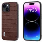 For iPhone 15 Plus ABEEL Crocodile Texture Genuine Leather Phone Case(Brown) - 1