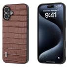 For iPhone 16 Plus ABEEL Crocodile Texture Genuine Leather Phone Case(Brown) - 1