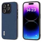 For iPhone 14 Pro ABEEL Genuine Leather + PC Litchi Texture Phone Case(Blue) - 1