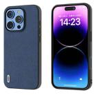 For iPhone 16 Pro Max ABEEL Genuine Leather + PC Litchi Texture Phone Case(Blue) - 1