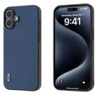 For iPhone 16 Plus ABEEL Genuine Leather + PC Litchi Texture Phone Case(Blue) - 1