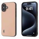 For iPhone 16 Plus ABEEL Genuine Leather + PC Litchi Texture Phone Case(Pink Gold) - 1