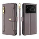 For Realme GT5 240W Sheep Texture Cross-body Zipper Wallet Leather Phone Case(Grey) - 1