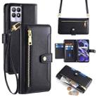 For Realme 8i Sheep Texture Cross-body Zipper Wallet Leather Phone Case(Black) - 1