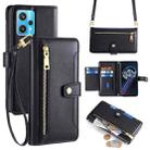 For Realme 9 Pro+ Sheep Texture Cross-body Zipper Wallet Leather Phone Case(Black) - 1