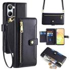 For Realme 10 4G Sheep Texture Cross-body Zipper Wallet Leather Phone Case(Black) - 1