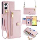 For Realme 10 4G Sheep Texture Cross-body Zipper Wallet Leather Phone Case(Pink) - 1