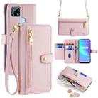 For Realme C12 / Narzo 20 Sheep Texture Cross-body Zipper Wallet Leather Phone Case(Pink) - 1