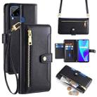 For Realme C15 Sheep Texture Cross-body Zipper Wallet Leather Phone Case(Black) - 1