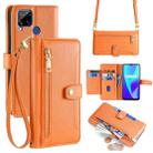 For Realme C15 Sheep Texture Cross-body Zipper Wallet Leather Phone Case(Orange) - 1