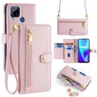 For Realme C15 Sheep Texture Cross-body Zipper Wallet Leather Phone Case(Pink) - 1