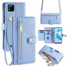 For Realme C20 Sheep Texture Cross-body Zipper Wallet Leather Phone Case(Blue) - 1