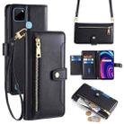 For Realme C21Y Sheep Texture Cross-body Zipper Wallet Leather Phone Case(Black) - 1