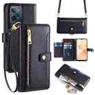 For Realme C31 Sheep Texture Cross-body Zipper Wallet Leather Phone Case(Black) - 1