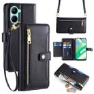 For Realme C33 4G Sheep Texture Cross-body Zipper Wallet Leather Phone Case(Black) - 1