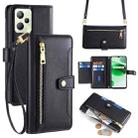 For Realme C35 Sheep Texture Cross-body Zipper Wallet Leather Phone Case(Black) - 1