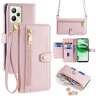 For Realme C35 Sheep Texture Cross-body Zipper Wallet Leather Phone Case(Pink) - 1