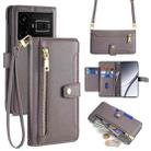 For Realme GT5 Sheep Texture Cross-body Zipper Wallet Leather Phone Case(Grey) - 1