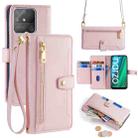 For Realme Narzo 50A Sheep Texture Cross-body Zipper Wallet Leather Phone Case(Pink) - 1