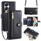 For Realme 10 Pro+ 5G Sheep Texture Cross-body Zipper Wallet Leather Phone Case(Black) - 1