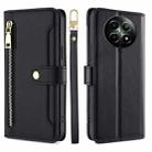 For Realme 12 5G Sheep Texture Cross-body Zipper Wallet Leather Phone Case(Black) - 1