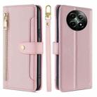 For Realme 12 5G Sheep Texture Cross-body Zipper Wallet Leather Phone Case(Pink) - 1