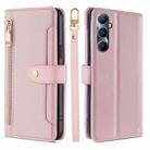 For Realme C65 4G Sheep Texture Cross-body Zipper Wallet Leather Phone Case(Pink) - 1