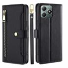 For Realme C61 4G Sheep Texture Cross-body Zipper Wallet Leather Phone Case(Black) - 1