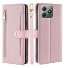 For Realme C61 4G Sheep Texture Cross-body Zipper Wallet Leather Phone Case(Pink) - 1