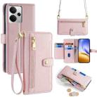 For Realme 14 5G Global Sheep Texture Cross-body Zipper Wallet Leather Phone Case(Pink) - 1
