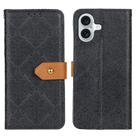 For iPhone 16 European Floral Embossed Leather Phone Case(Black) - 1