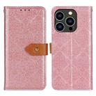 For iPhone 16 Pro European Floral Embossed Leather Phone Case(Pink) - 1