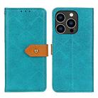 For iPhone 16 Pro European Floral Embossed Leather Phone Case(Blue) - 1