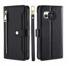 For Sharp Aquos R8 SH-52D Lite Sheep Texture Cross-body Zipper Wallet Leather Phone Case(Black) - 1