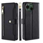 For Sharp Aquos R9 Sheep Texture Cross-body Zipper Wallet Leather Phone Case(Black) - 1