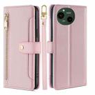 For Sharp Aquos R9 Sheep Texture Cross-body Zipper Wallet Leather Phone Case(Pink) - 1