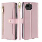 For Sharp Aquos Wish4 Sheep Texture Cross-body Zipper Wallet Leather Phone Case(Pink) - 1