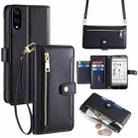 For Sharp Basio Active3 Sheep Texture Cross-body Zipper Wallet Leather Phone Case(Black) - 1
