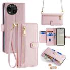 For Sharp Aquos R10 Sheep Texture Cross-body Zipper Wallet Leather Phone Case(Pink) - 1