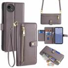 For Sharp Aqous wish5 Sheep Texture Cross-body Zipper Wallet Leather Phone Case(Grey) - 1