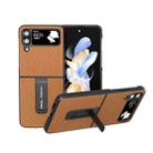 For Samsung Galaxy Z Flip4 Carbon Fiber Texture Protective Phone Case with Holder(Brown) - 1
