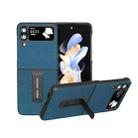 For Samsung Galaxy Z Flip4 Genuine Leather Litchi Texture Phone Case with Holder(Blue) - 1