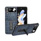For Samsung Galaxy Z Flip4 Crocodile Texture Genuine Leather Phone Case with Holder(Blue) - 1