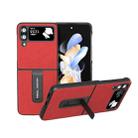 For Samsung Galaxy Z Flip4 Cross Texture Genuine Leather Phone Case with Holder(Red) - 1