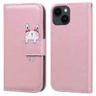 For iPhone 14 Plus Cartoon Buckle Horizontal Flip Leather Phone Case(Pink) - 1